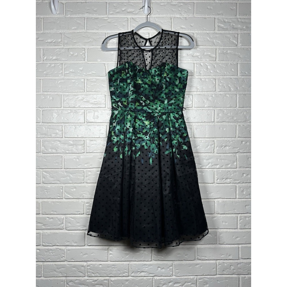 Established 1962 Size 4 Emerald Green Floral Polka Dot  Gossip Girl Style Dress